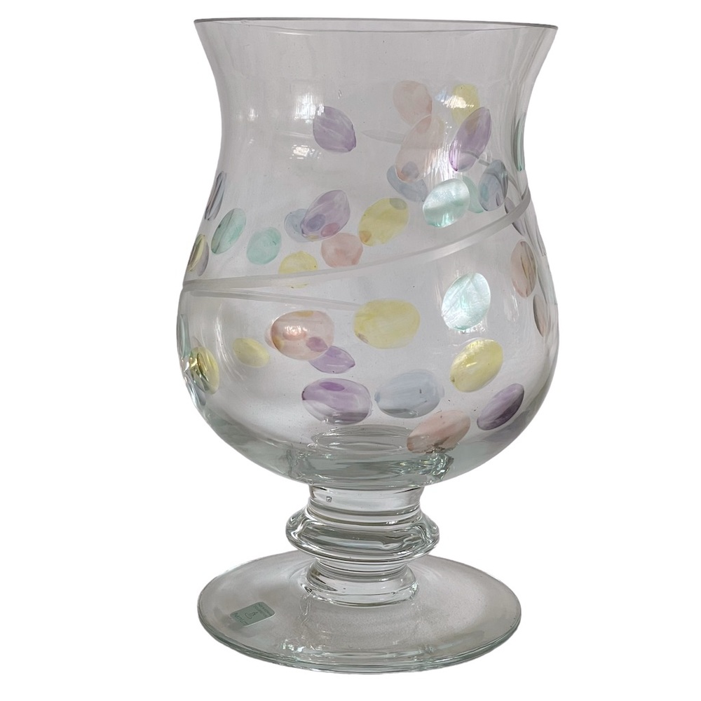 PARTYLITE Jardiniere Hurricane Glass Candle Holder Hand Etched Pastel Accents